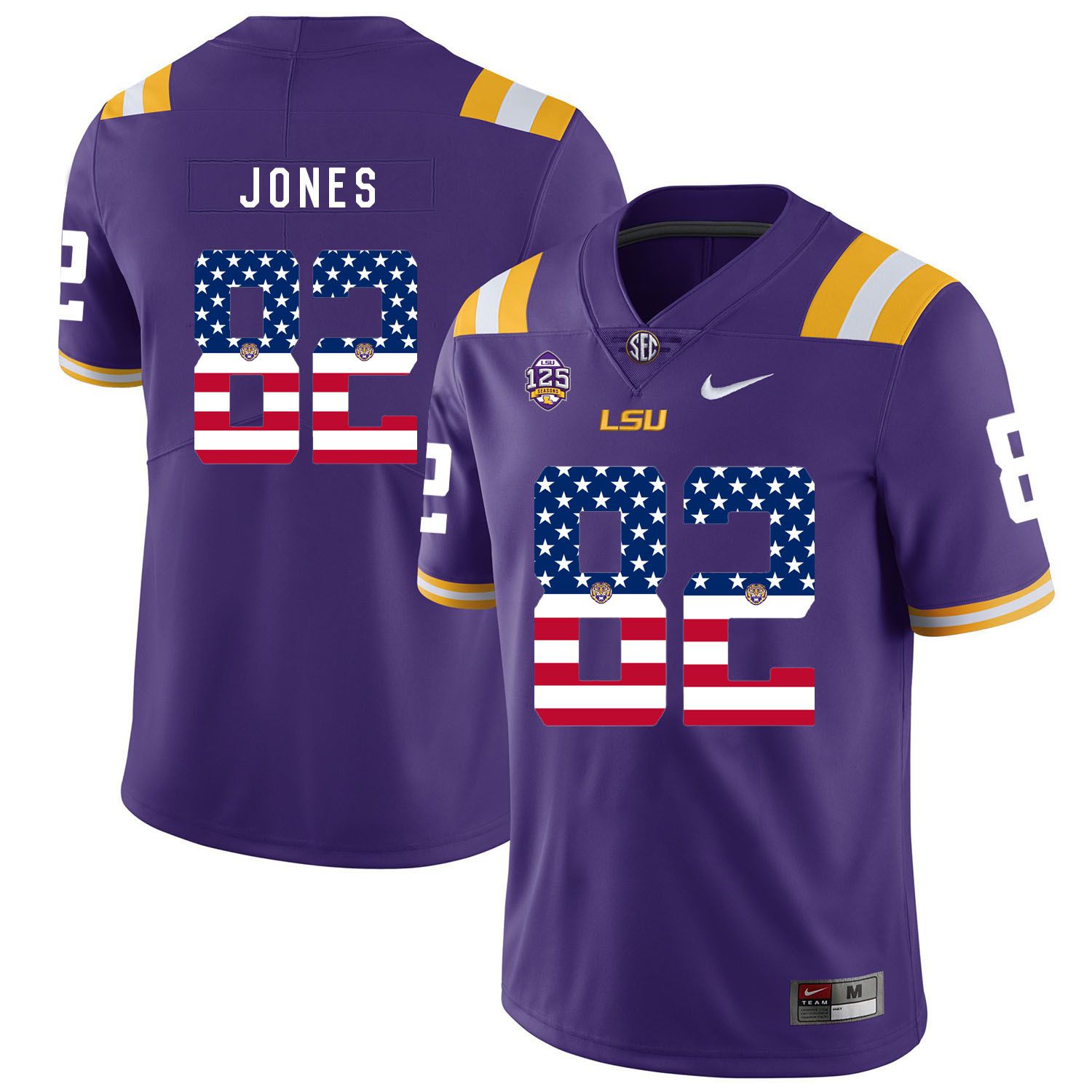 Men LSU Tigers #82 Jones Purple Flag Customized NCAA Jerseys